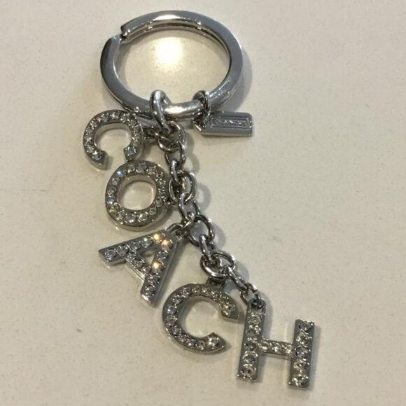 Coach Sparkling Keychain Bag Charm with Rhinestones and Silver-tone Key Ring NEW - Picture 2 of 3